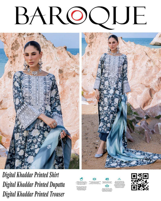 BAROQUE digital printed Khaddar 3-pcs