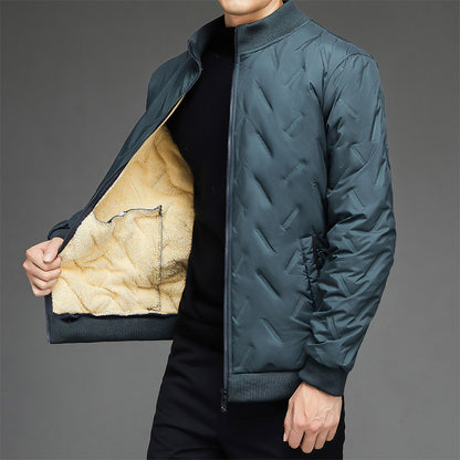 Men's Fleece-lined Warm Stand Collar Cotton-padded Coat